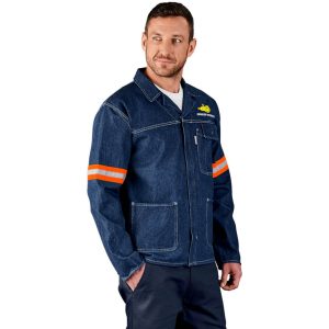 Cast Premium 100% Cotton Denim Jacket - Reflective Arms - Orange Tape branded by Express Print