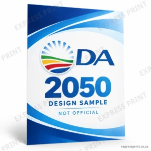 A1 election poster design sample (blue party colours) – not official – printed by Express Print