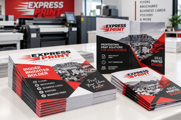 Flyers coming off a modern digital press at Express Print