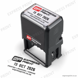 Express Print self-inking dater stamp with custom text and date