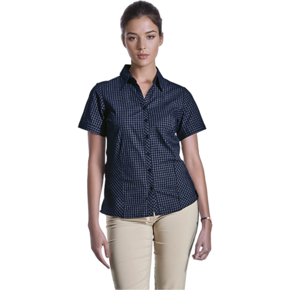 Ladies Pioneer Check Blouse Short Sleeve branded by Express Print