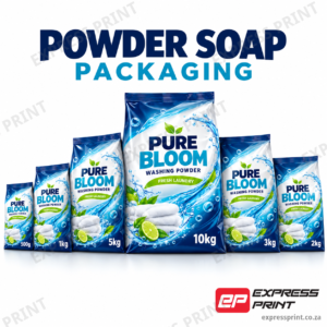 Printed powder soap packaging by Express Print, full range 500g to 10kg