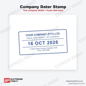 Company dater stamp impression with company details and date band – Express Print