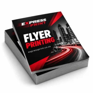 Stack of A4 flyers, dark design, printed by Express Print