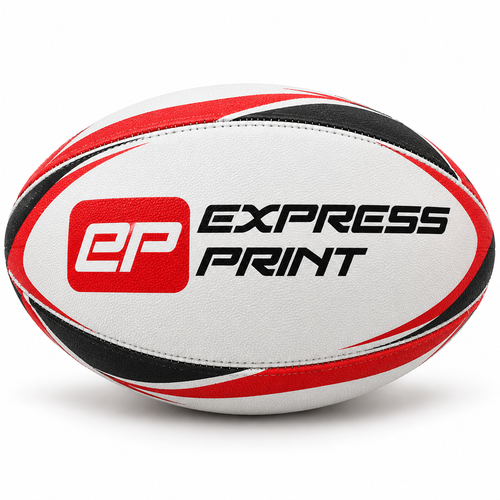 Branded rugby ball with logo