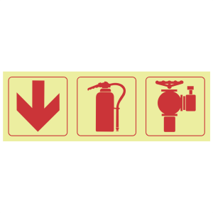 F10 - SABS Arrow down, fire extinguisher, fire hydrant photoluminescent safety sign