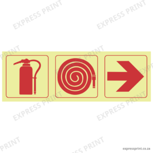 F6 - SABS Fire extinguisher, fire hose reel, arrow right photoluminescent safety sign