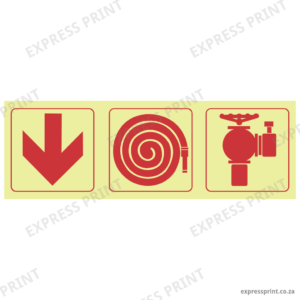 F7 - SABS Arrow down, fire hose reel, fire hydrant photoluminescent safety sign
