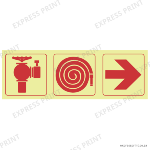 F9 - SABS Fire hydrant, fire hose reel, arrow right photoluminescent safety sign
