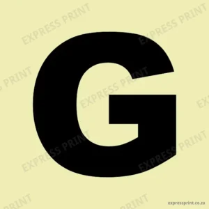 PLFLGB - Floor Number G - Black Photoluminescent Sign (Glow In The Dark)